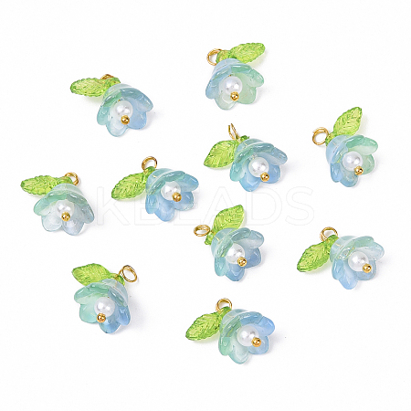 10Pcs Acrylic & Glass Flower Pendants PALLOY-YW00116-09-1