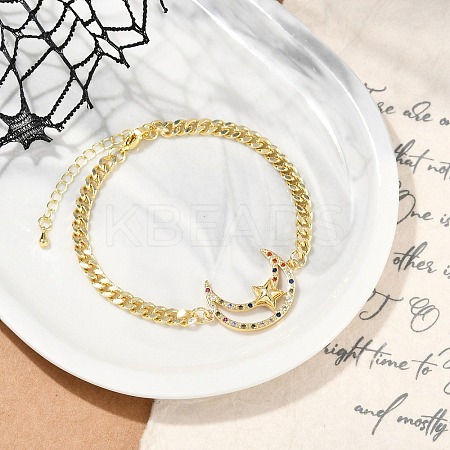 Brass Micro Pave Clear Cubic Zirconia Link Bracelets LS-BJEW-M050-03G-01-1