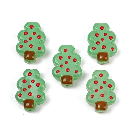Christmas Theme Transparent Glass Enamel Beads LAMP-B028-02-1