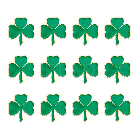 12Pcs Saint Patrick's Day Alloy Enamel Shamrock Brooch JEWB-FH0001-64A-1