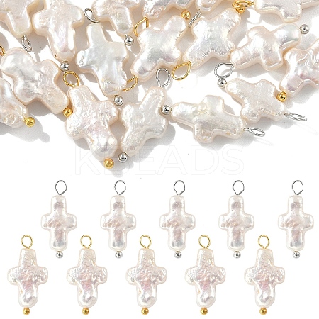 10Pcs 2 Styles Natural Keshi Pearl Cross Pendants PALLOY-YW032-1