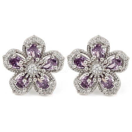 Cubic Zirconia Flower Stud Earrings EJEW-I304-16P-03-1