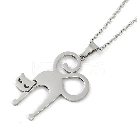 Halloween Series 202 Stainless Steel Cable Chain Cat Shape Pendant Necklaces LS-NJEW-S005-01P-D-1