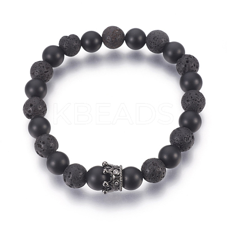 Natural Black Agate and Lava Rock Beads Stretch Bracelets BJEW-JB03915-02-1