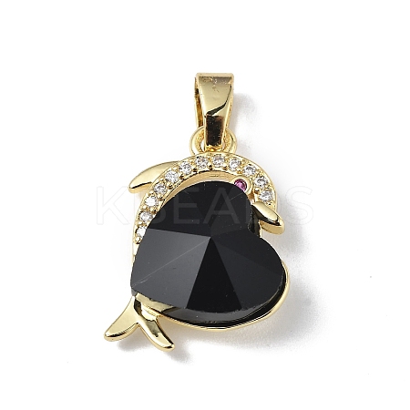 Real 18K Gold Plated Rack Plating Brass Micro Pave Clear Cubic Zirconia Pendants KK-C015-22G-16-1