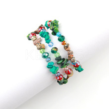 3Pcs Bohemia Style Natural Turquoise & Glass Beaded Stretch Bracelets for Women BJEW-S178-03-1