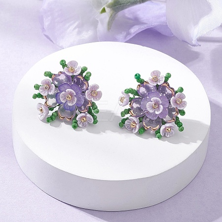 Flower Handmade Glass Seed Beads Stud Earrings EJEW-MZ00656-03-1