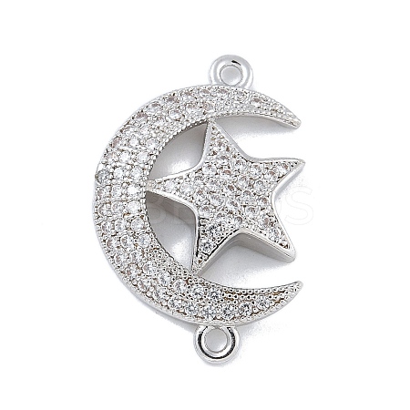 Rack Plating Brass Micro Pave Clear Cubic Zirconia Moon with Star Connector Charms KK-A234-056P-1