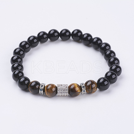Natural Obsidian & Tiger Eye Stretch Bracelets BJEW-P188-06B-1