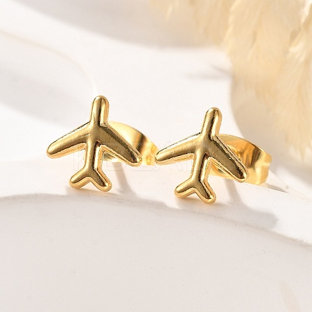 304 Stainless Steel Tiny Airplane Stud Earrings with 316 Stainless Steel Pins for Women EJEW-J043-01G-1