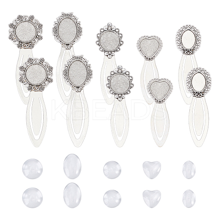 10Pcs 5 Stylts Tibetan Style Bookmark Cabochon Settings AJEW-HY0002-02-1