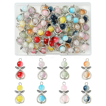 40Pcs 8 Colors Angel Glass Pendants. with Alloy Findings PALLOY-FS00027-1