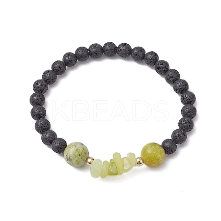 Natural Lemon Jade with Natural Lava Rock Beaded Stretch Bracelets for Women BJEW-JB11130-06-1