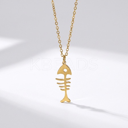 201 Stainless Steel Fishbone Pendant 304 Stainless Steel Cable Chain Necklaces WGDF59F-03-1