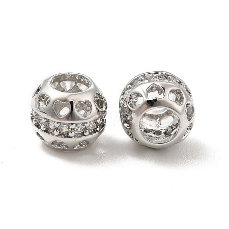 Hollow Brass Micro Pave Clear Cubic Zirconia European Style Beads KK-E068-VB485-1