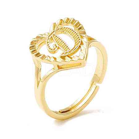 Real 18K Gold Plated Brass Alphabet Adjustable Rings RJEW-M139-18D-1