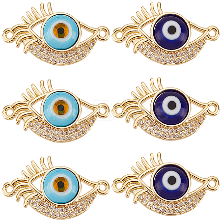 8Pcs 2 Colors Rack Plating Real 18K Gold Plated Brass Micro Pave Clear Cubic Zirconia Connector Charms ZIRC-BBC0002-03-1