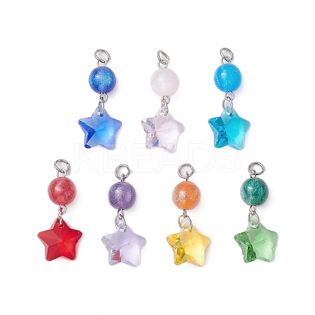 7Pcs 7 Colors Resin Imitation Cat Eye Pendants PALLOY-JF02643-02-1