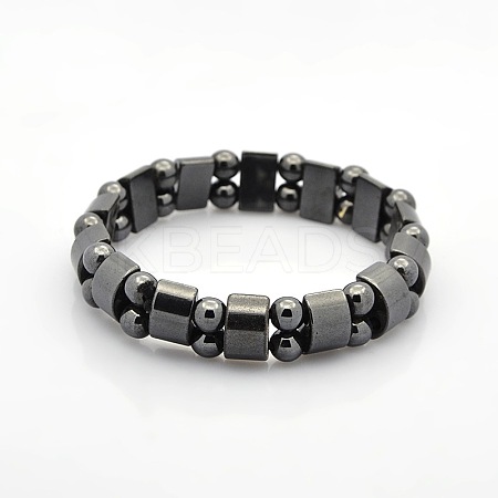 Magnetic Hematite Tow Row Rectangle and Round Beads Stretch Bracelets for Valentine's Day Gift LS-BJEW-M066-11-1