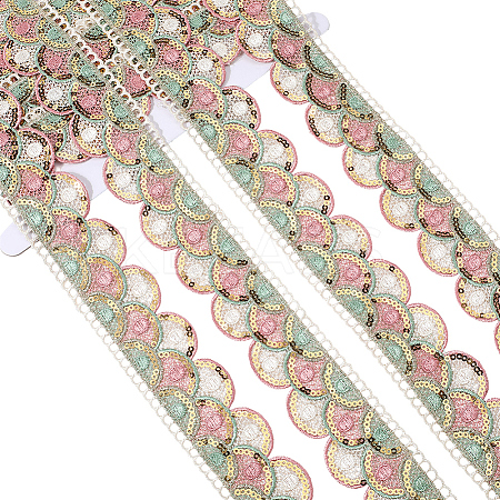 4.8~5 Yards Sparkle Polyester Lace Trim Ribbon with Plastic Paillettes OCOR-CY0001-14B-1