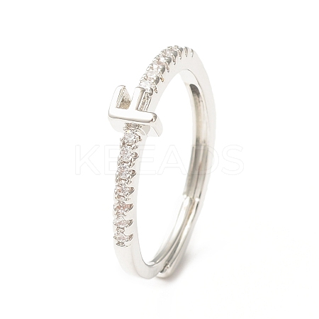 Clear Cubic Zirconia Initial Letter Adjustable Ring RJEW-C052-01P-F-1
