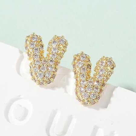 Brass Micro Pave Cubic Zirconia Stud Earrings EJEW-Z091-04G-V-1