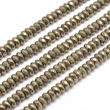 Faceted Rondelle Natural Pyrite Beads Strands G-I126-11-4x3mm-1