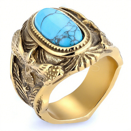 304 Stainless Steel and Synthetic Turquoise Finger Rings for Men FS-WGEFF67-17-1
