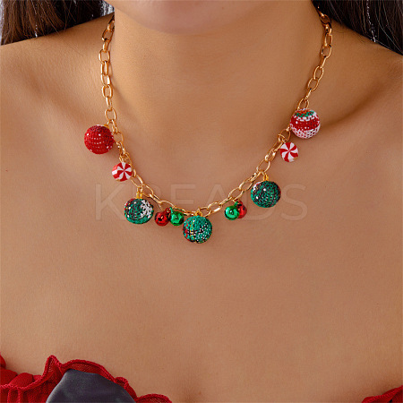 Alloy Rhinestone with Enamel & Plastic Christmas Pendant Bib Necklaces FS-WG99102-13-1