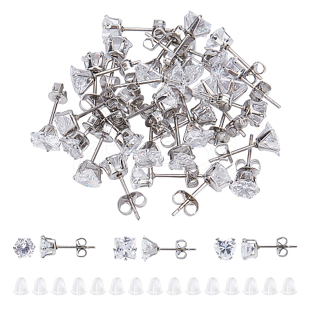 15 Pairs 3 Styles Cubic Zirconia Ear Studs STAS-UN0022-47-1