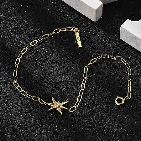 S925 Sterling Silver Micro Pave Cubic Zirconia Link & Charm Bracelets for Women BJEW-K276-02G-1