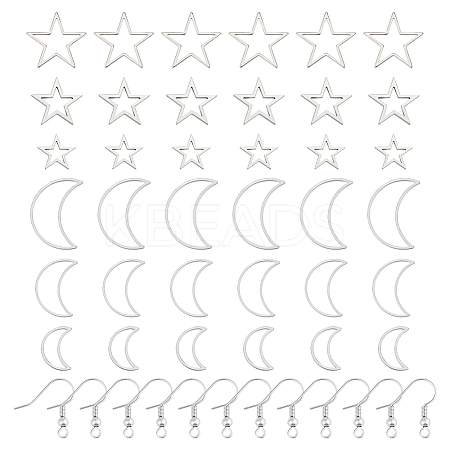 DIY 304 Stainless Steel Moon & Star Dangle Earrings Making Kit DIY-DR0001-38-1