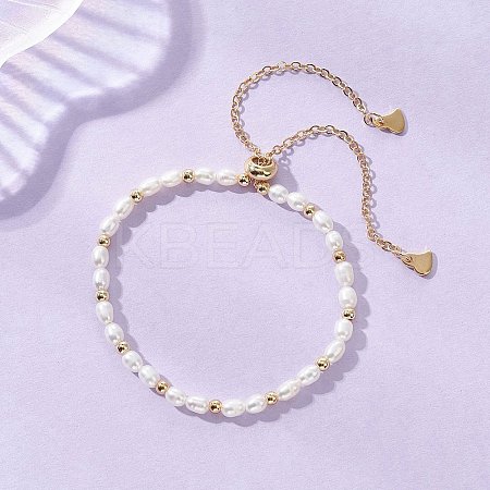 Natural Cultured Freshwater & Brass Beaded Slider Bracelets BJEW-JB13324-02-1