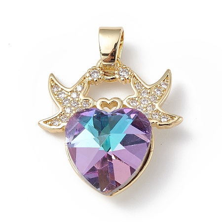 Real 18K Gold Plated Rack Plating Brass Micro Pave Cubic Zirconia Pendants KK-C015-03G-11-1
