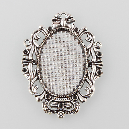 Tibetan Style Antique Silver Alloy Flat Oval Pendant Cabochon Settings TIBEP-M022-51AS-1