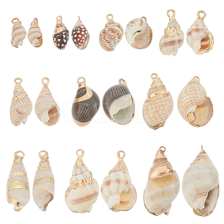 20Pcs 10 Styles Electroplated Spiral Shell Pendants SSHEL-HY0001-04-1
