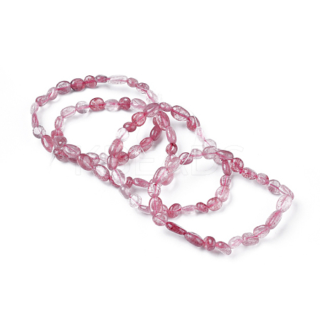 Natural Strawberry Quartz Bead Stretch Bracelets BJEW-K213-08-1