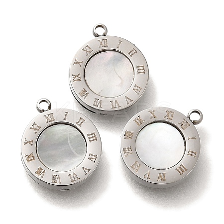 304 Stainless Steel Pave Natural Shell Flat Round Charms STAS-S148-02P-1