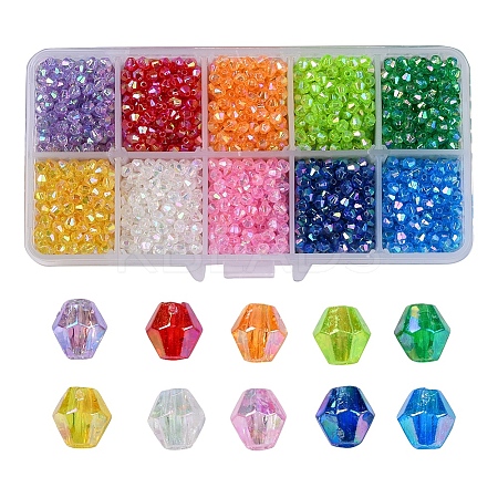 Bicone AB Color Plated Eco-Friendly Transparent Acrylic Beads TACR-CJ0001-12-1