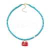 Summer Beach Handmade Lampwork Red Crab Pendant Synthetic Turquoise Round Beaded Nekclaces NJEW-JN05916-4