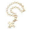 Alloy Textured Cross Pendant Ring Link Chain Necklaces for Women NJEW-B120-03-5