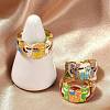 Mask Brass Enamel Cuff Rings RJEW-L113-039G-2