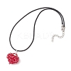 Electroplated Glass Beaded Heart Pendant Black Waxed Cotton Cord Necklaces for Women NJEW-MZ00120-03-4