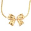304 Stainless Steel Shell Pearl Flat Snake Chain Bowknot Pendant Necklaces NJEW-Z046-04G-1