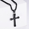 Retro Rock Punk Men's Striped Cross 304 Stainless Steel Pendant Necklaces OM4275-3-1
