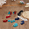 6 Pairs 6 Colors Leaf & Cotton Tassel Chandelier Earrings EJEW-FI0003-14-3