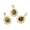 Ion Plating(IP) Natural Mixed Gemstone Teardrop with Plastic Pearl Beaded Pendant G-E599-01G-2
