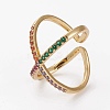 Brass Micro Pave Cubic Zirconia Cuff Rings RJEW-C101-13G-3