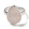 Natural Rose Quartz Teardrop Adjustable Rings RJEW-K371-08S-14-3