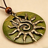 Wood Ring Brass Sun Pendant Adjustable Waxed Cord Necklaces WG3036C-01-3